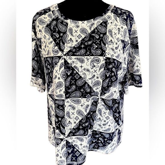 Kikit navy blue/ivory Patchwork Bandana print top size L - Picture 1 of 5